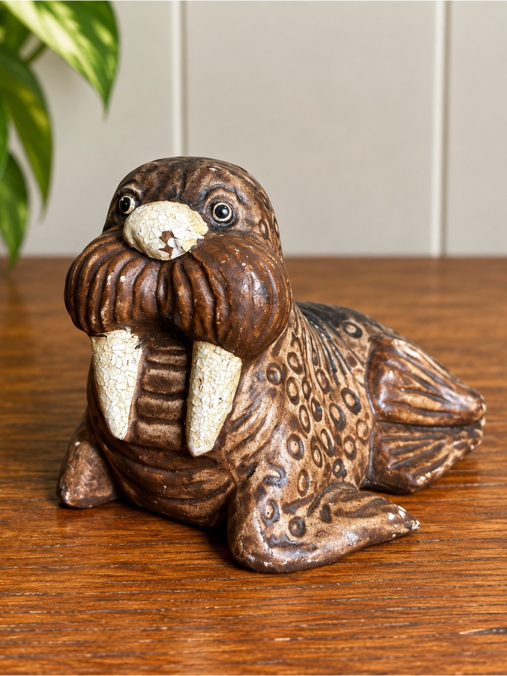 Vintage Ceramic Handpainted Walrus Figurine Trinket